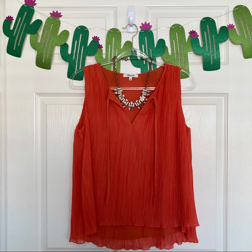 Madewell Scarlet Red Pleated Silky Sheath Tank Top